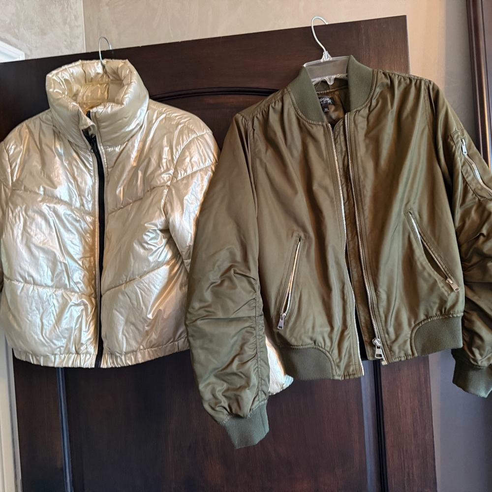 Women’s Olive bomber jacket and Metallic athleisure Jackets